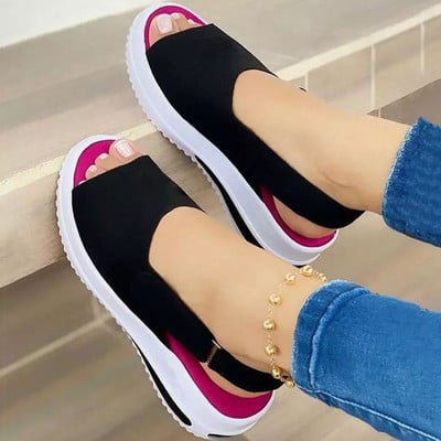 Női szandálok Peep Toe Alacsony Sarkú Szandálok Wedges Cipők Női Elegáns sarkú Sandalias Mujer Nyári szandálok Ingyenes kiszállítás