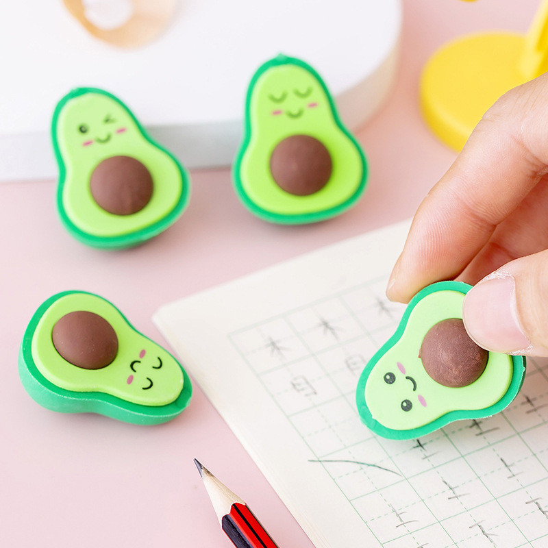 2 PCS Kawaii Avocado studentu kancelejas preces skolas biroja piederumi jaukas bērnu dzēšgumijas bērniem dāvanu radošā zīmuļa gumijas dzēšgumija