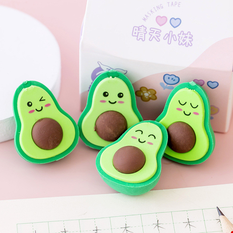 2 PCS Kawaii Avocado studentu kancelejas preces skolas biroja piederumi jaukas bērnu dzēšgumijas bērniem dāvanu radošā zīmuļa gumijas dzēšgumija
