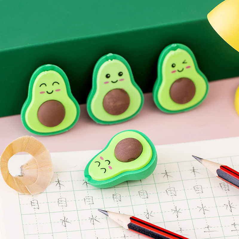 2 PCS Kawaii Avocado studentu kancelejas preces skolas biroja piederumi jaukas bērnu dzēšgumijas bērniem dāvanu radošā zīmuļa gumijas dzēšgumija