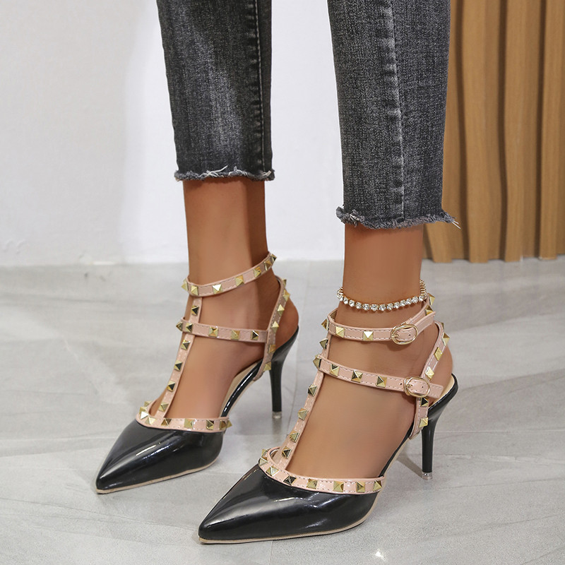 Ženske cipele zakovice sandale ženske ljetne Thick with Fine s cipelama na visoku petu šiljate stiletto seksi cipele za noćni klub