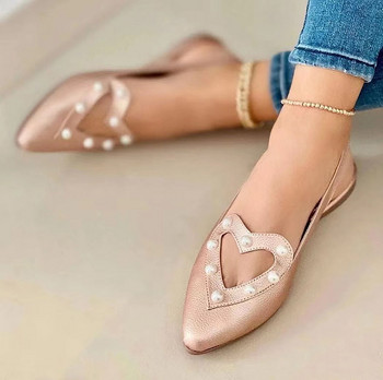 Plus Size 41 42 43 Γυναικεία Flat Μυτερά Σανδάλια Rivet Slip on Flat Shoes for Women Beach Shoes Δερμάτινα Summer Heart 1072N