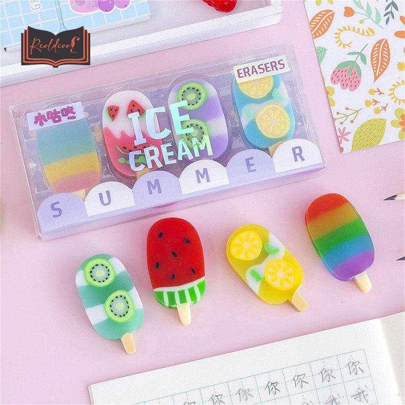 4 kom/kutija Sladoled Šarene olovke za brisanje Gumene Alat za ispravljanje pisanja učenika Korejski pribor Slatki školski pribor