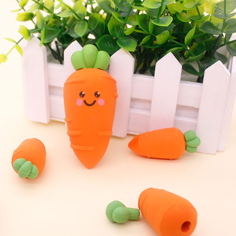 1 Paciņa Cute Burkāni Gumijas Dzēšgumija Jauki zīmuļu Gumijas Dzēšgumija Studentu balvas Dāvanas Kancelejas preces Biroja un skolas piederumi