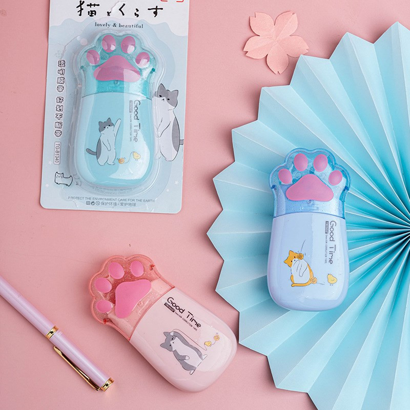 Bandă de corecție Kawaii de 30M în formă specială drăguț de labe de pisică, acoperire bună, corector de ștergere, cadou de papetărie școlară