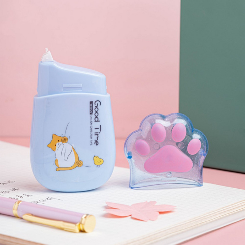 Bandă de corecție Kawaii de 30M în formă specială drăguț de labe de pisică, acoperire bună, corector de ștergere, cadou de papetărie școlară