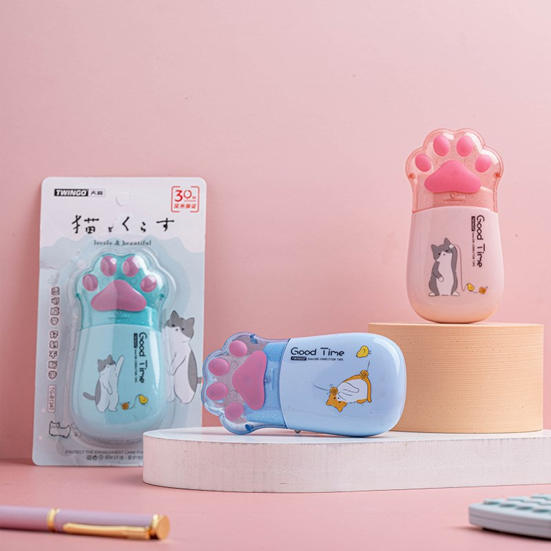 Bandă de corecție Kawaii de 30M în formă specială drăguț de labe de pisică, acoperire bună, corector de ștergere, cadou de papetărie școlară