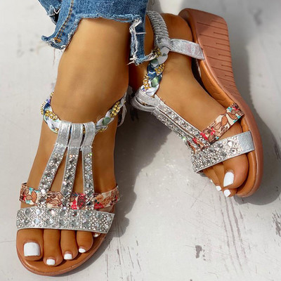 2023 New Gladiator Wedge Heels Elastic Band Κρύσταλλοι καλοκαιρινά γυναικεία παπούτσια Γυναικεία σανδάλια Leisure Σανδάλια παραλίας μεγάλο μέγεθος 35-43