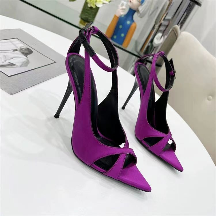 Sexy Peep Toe Satin Sandalai Madingi aukštakulniai vakarėliui batai kulkšnies dirželiu Gladiator Stiletto Runway geltoni batai moterims