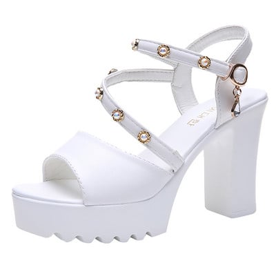 Ženske ženske modne kristalne čvrste peep toe kopče Ležerne cipele Sandale Sandale na visoke potpetice Ženske sandale s platformom na visoke pete