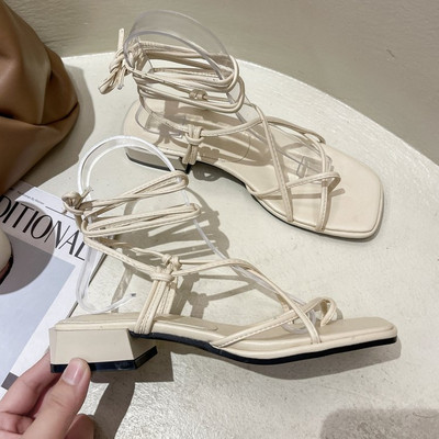 Νέα μόδα Γυναικεία πέδιλα Χαμηλό τακούνι Lace Up Σανδάλι με λουράκι πλάτης καλοκαιρινά παπούτσια Gladiator casual πέδιλο Σανδάλι με στενή ζώνη