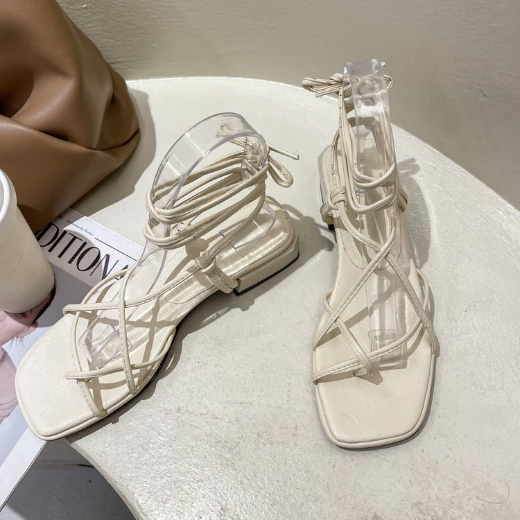 Νέα μόδα Γυναικεία πέδιλα Χαμηλό τακούνι Lace Up Σανδάλι με λουράκι πλάτης καλοκαιρινά παπούτσια Gladiator casual πέδιλο Σανδάλι με στενή ζώνη