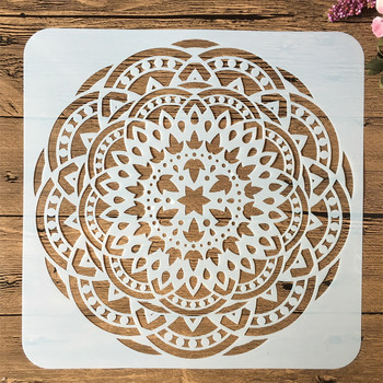 9 τεμ/συσκευασία 15*15 cm Mandala Στρογγυλή γεωμετρία στένσιλ με στρώσεις DIY Ζωγραφική Λεύκωμα χρωματισμού Διακοσμητικό πρότυπο άλμπουμ με ανάγλυφο