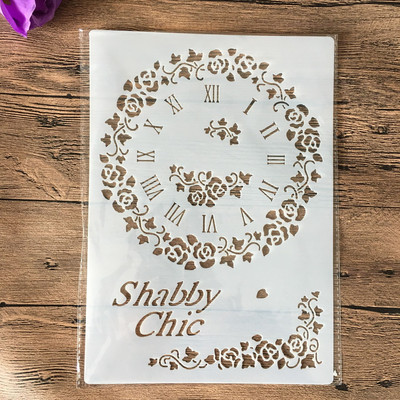 Ceas format A4 Șabloane pentru pictura pe perete cu flori Ștampilă Album de însemnări Album decorativ în relief Hârtie de artizanat Șablon de etichetă de flori DIY