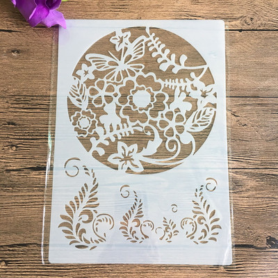 Ceas format A4 Șabloane pentru pictura pe perete cu flori Ștampilă Album de însemnări Album decorativ în relief Hârtie de artizanat Șablon de etichetă de flori DIY
