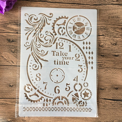 Ceas format A4 Șabloane pentru pictura pe perete cu flori Ștampilă Album de însemnări Album decorativ în relief Hârtie de artizanat Șablon de etichetă de flori DIY