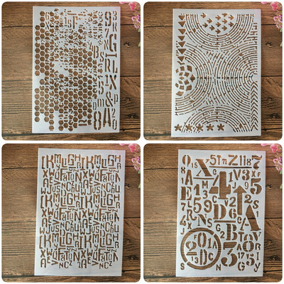 4db/készlet A5 21cm Hatszög kör Számok Szavak Rétegező Sablonok Festmény Scrapbook Színezés Dombornyomott Album Díszsablon