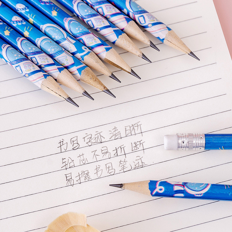 10 koka zīmuļi kastēs ar dzēšgumiju HB zīmulis Karikatūra planēta rakstīšanas pildspalva jauka Studentu pildspalva kawaii Skolas piederumi dāvanas pildspalvas balva