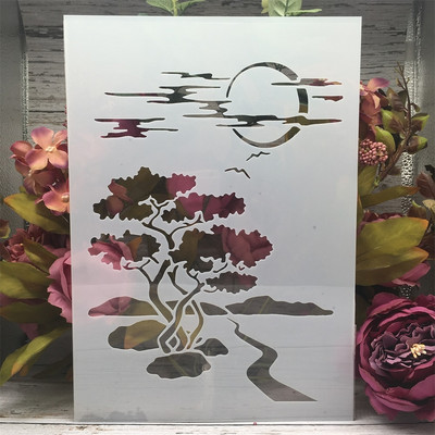 A4-es 29cm Hold út fa Éjszakai barkácsolás Rétegező Sablonok Falfestés Scrapbook Színező Dombornyomó Album Díszsablon