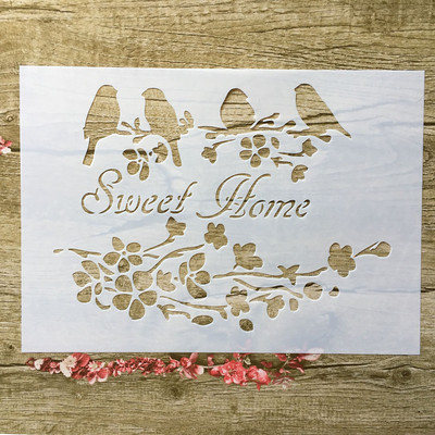A4 29 * 21cm Pasăre de casă dulce Șabloane DIY Pictură de perete Album de însemnări de colorat Album de reliefare Șablon de carte de hârtie decorativă