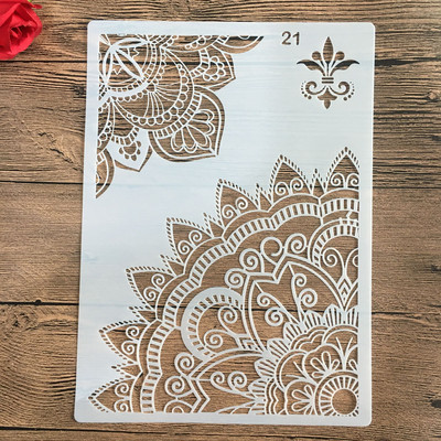 A4 29 * 21cm Στρογγυλά στένσιλ Mandala DIY Ζωγραφική τοίχου Λεύκωμα χρωματισμού Ανάγλυφο άλμπουμ Διακοσμητικό χάρτινο πρότυπο κάρτας