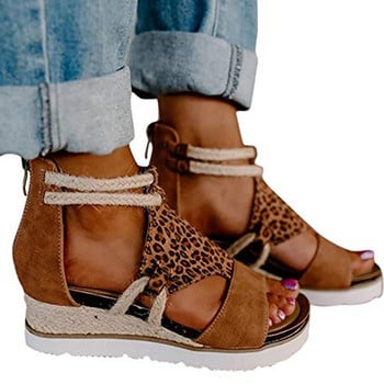 MCCKLE Καλοκαιρινά Γυναικεία Σανδάλια Peep Toe Leopard Wedge Platform Γυναικεία πέδιλα Ψάθινο slip On Beach Παπούτσια Γυναικεία Plus Size