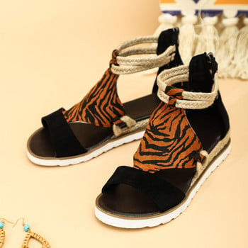 MCCKLE Καλοκαιρινά Γυναικεία Σανδάλια Peep Toe Leopard Wedge Platform Γυναικεία πέδιλα Ψάθινο slip On Beach Παπούτσια Γυναικεία Plus Size