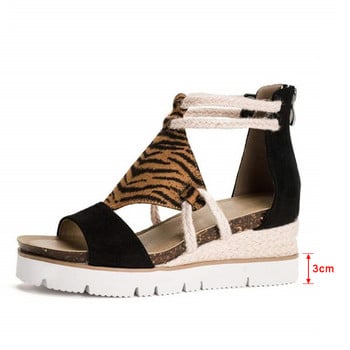 MCCKLE Καλοκαιρινά Γυναικεία Σανδάλια Peep Toe Leopard Wedge Platform Γυναικεία πέδιλα Ψάθινο slip On Beach Παπούτσια Γυναικεία Plus Size