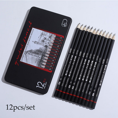 12 tk. Professionaalne joonistamise visandipliiatsikomplekt 6H 4H 2H HB B 2B 3B 4B 5B 6B 8B 10B Kunstmaali grafiidist varjutuspliiatsid