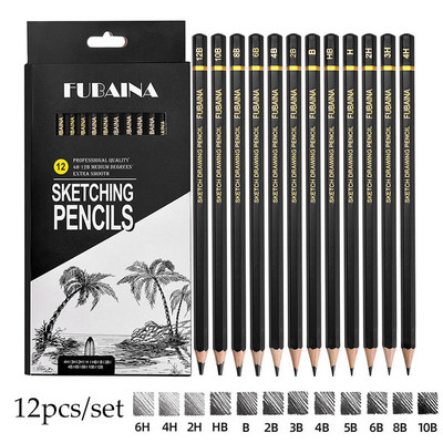 12 tk. Professionaalne joonistamise visandipliiatsikomplekt 6H 4H 2H HB B 2B 3B 4B 5B 6B 8B 10B Kunstmaali grafiidist varjutuspliiatsid