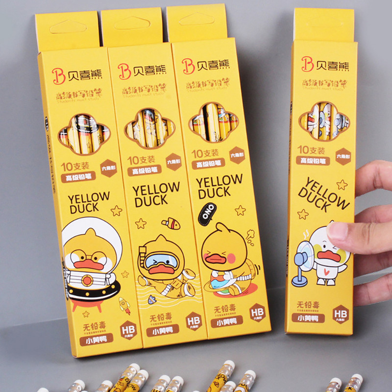 10 vnt/dėžutė Kawaii Cartoon HB pieštukas su trintuku Mokyklos mielos raštinės reikmenys mokiniams, piešiniams, rašantiems eskizų pieštukas, dovanėlė vaikui