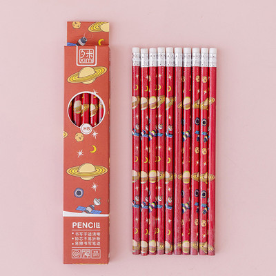 10 ks/sada drevených ceruziek HB s gumou, kreslenie, maľovanie, písanie, ceruzky, vesmírna téma, roztomilá darčeková ceruzka pre študentov, sada písacích potrieb