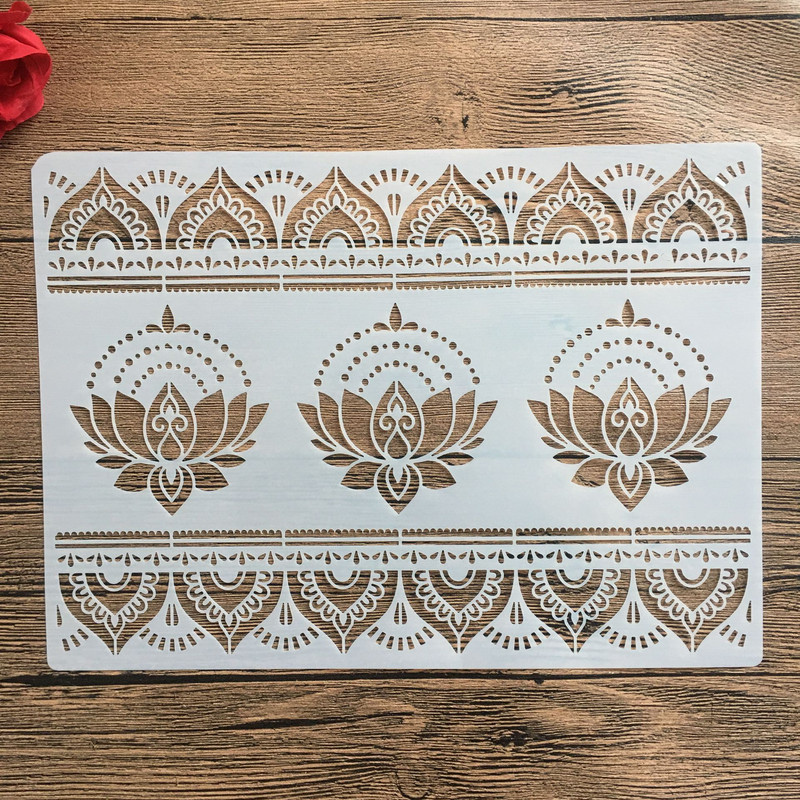 A4 29 * 21cm Στένσιλ Mandala DIY Ζωγραφική τοίχου Λεύκωμα χρωματισμού Ανάγλυφο άλμπουμ Διακοσμητικό χάρτινο πρότυπο κάρτας, στένσιλ τοίχου