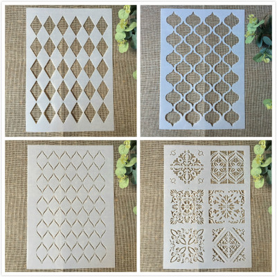 4Pcs 29cm A4 Geometry Diamond Square DIY Šablone za slojeve Slikanje Spomenar Bojanje Album za utiskivanje Predložak za ukrasnu karticu
