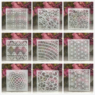 9Pcs/Set 5" Line Grid Geometry DIY Šablone za slojeve Slikanje Spomenar Bojanje Reljefni album Predložak za ukrasne kartice
