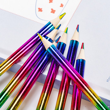 12 бр. Концентрични дъгови моливи Дървени пастели за рисуване Kawaii Цветен комплект моливи Детски рисуващи графити Молив Училищни канцеларски материали