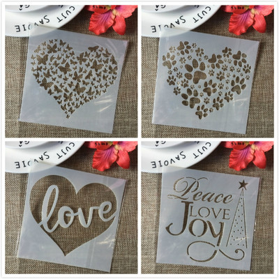 4 τεμ/Σετ 5" Joy Heart Paw Words Love DIY Layering στένσιλ Ζωγραφική Λεύκωμα ζωγραφικής με ανάγλυφο διακοσμητικό πρότυπο άλμπουμ