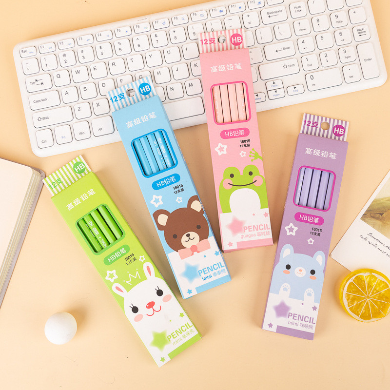 12 buc/cutie Creioane de școală Cadouri de papetărie Kawaii pentru copii Urs de animale din desene animate Creioane drăguțe pentru elev de școală