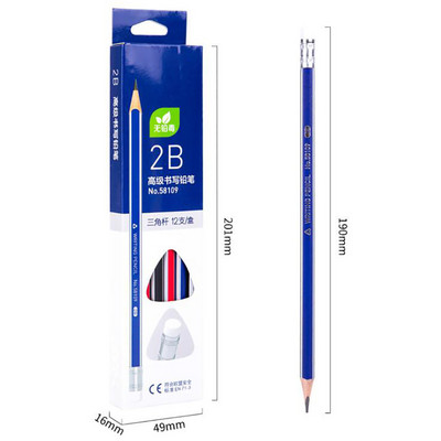 12GB/komplekts koka korpusa zīmuļi, 2B/HB mīksti, iepriekš uzasināti zīmuļi ar dzēšgumijām, trīsstūra forma bērniem vai studentiem