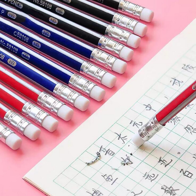 12GB/komplekts koka korpusa zīmuļi, 2B/HB mīksti, iepriekš uzasināti zīmuļi ar dzēšgumijām, trīsstūra forma bērniem vai studentiem