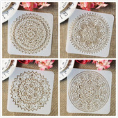 4Pcs/Set 15cm Mandala kotač Okrugli kvadratni DIY Šablone za slojeve Slikanje Spomenar Bojanje Reljefni album Ukrasni predložak