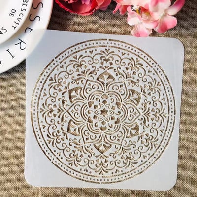 4Pcs/Set 15cm Mandala kotač Okrugli kvadratni DIY Šablone za slojeve Slikanje Spomenar Bojanje Reljefni album Ukrasni predložak