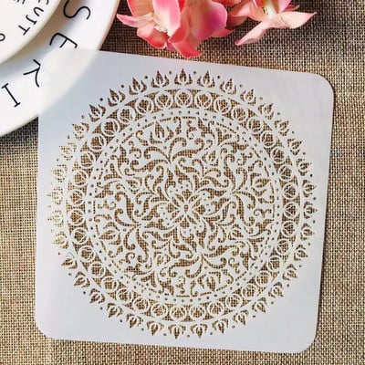 4Pcs/Set 15cm Mandala kotač Okrugli kvadratni DIY Šablone za slojeve Slikanje Spomenar Bojanje Reljefni album Ukrasni predložak