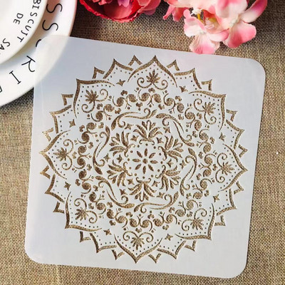 4Pcs/Set 15cm Mandala kotač Okrugli kvadratni DIY Šablone za slojeve Slikanje Spomenar Bojanje Reljefni album Ukrasni predložak