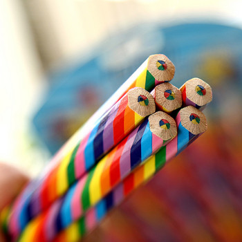 Корейска версия на Creative Cute Rainbow Pencil 4-Color Same-Core Student Children Drawing Gift Pencil