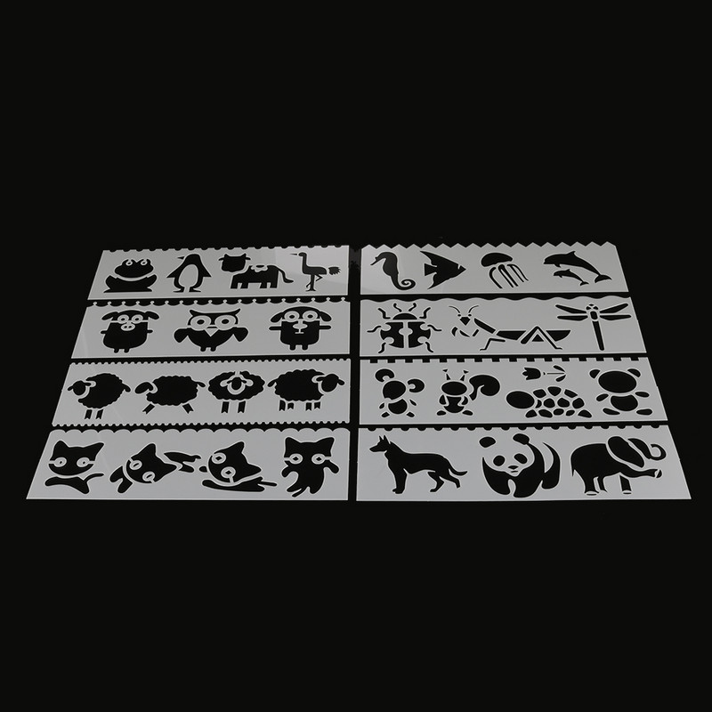 Jauki Dzīvnieku formas DIY slāņošanas trafareti Glezniecība albums Krāsošana Reljefs Albums Dekoratīvā kartīte doba veidne 8gab/komplekts