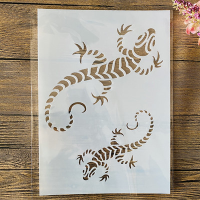 A4 29 cm divi Gecko DIY slāņošanas trafareti sienu gleznojuma albums Krāsošana ar reljefu albumu dekoratīvā veidne
