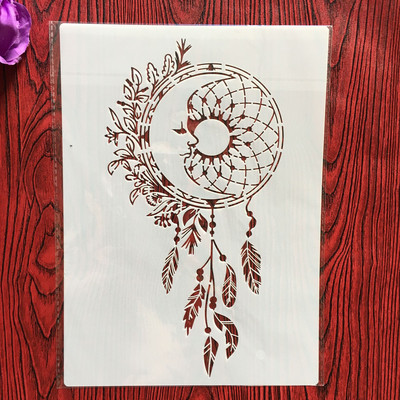 A4 29 * 21cm Moon Mandala DIY στένσιλ Ζωγραφική τοίχου Λεύκωμα χρωματισμού Ανάγλυφο άλμπουμ Διακοσμητικό χάρτινο πρότυπο κάρτας, τοίχος