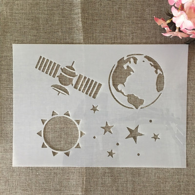 A4 29cm Solar System Planets DIY Rétegező Sablonok Falfestés Scrapbook Színező Dombornyomó Album Díszsablon