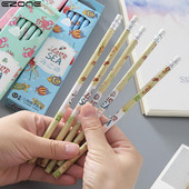 EZONE 12PCS Drvena olovka Drveno tijelo s otisnutim crtanim uzorkom Studenti Olovka Gumica Olovka Dječja Netoksična olovka Pisaći pribor